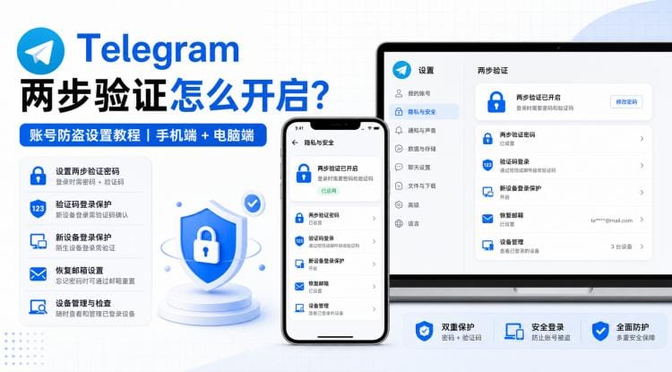 Telegram 两步验证怎么开启?账号防盗设置教程